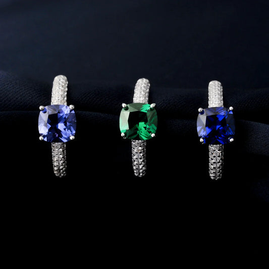 2.22ct Created Sapphire Nano Emerald Tanzanite Solitaire Ring 925 Sterling Silver for Women Daily Party Jewelry sets gift