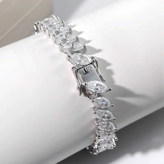 Bracelet en Moissanite taille Marquise 4x8MM couleur D, 100% argent sterling 925, pour femme, mariage, fête, bijoux fins