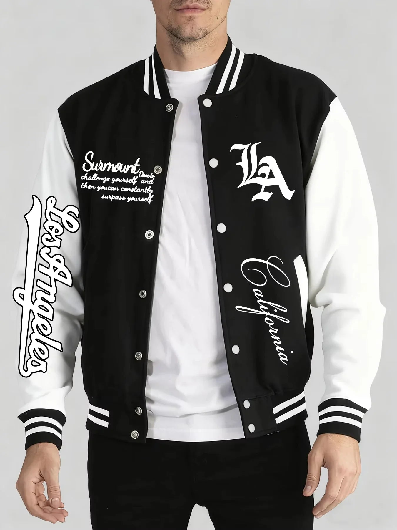 Los Angeles Art Letter Prints 2 Colors Tops Men Autumn Winter Casual Jackets Fashion Soft Baseball Jersey Loose Sports Clothes