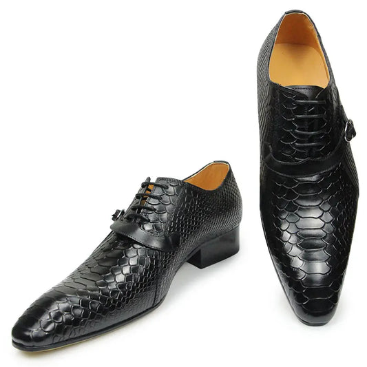 Men Dress Shoes Formal Oxfords Serpentine&Metal Buckle Decorate Wedding Wear Elegant Casual Leather Zapatos De Hombre Best Gift