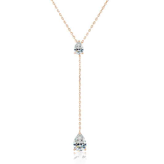 2-Stone Waterdrop Moissanite Pendant Necklace for Women 925 Silver 1.5cttw Y-Style Long Tassel Pear Cut Lab Diamond Neckchain