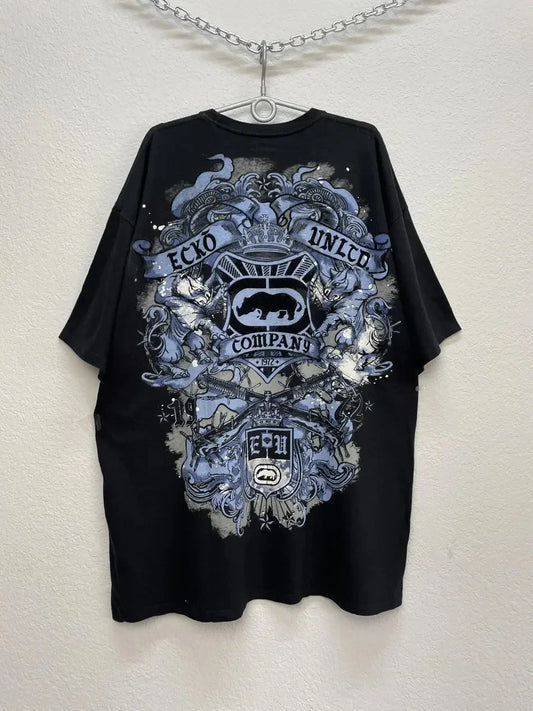 Ecko Rhino Graphic Print T Shirt Y2K Vintage Oversized Streetwear Tee for Men Women Unisex Cotton Couple Rebel Shirt Top
