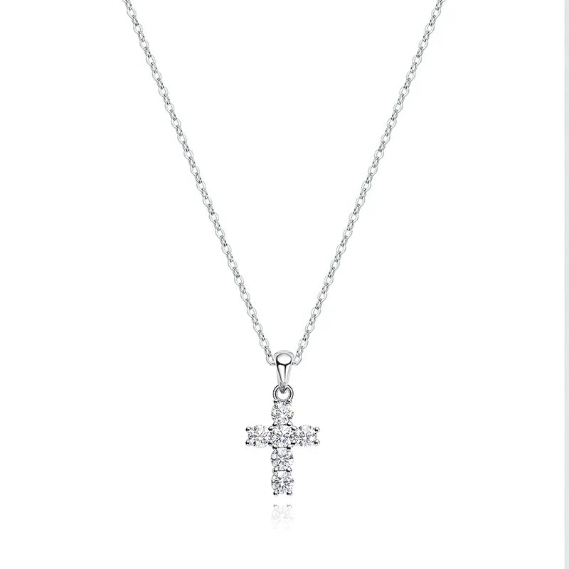 D Color 3mm Moissanite Cross Pendant for Women 6pcs Gemstone Sparkling Simulated Diamond S925 Silver Moissanite Necklace