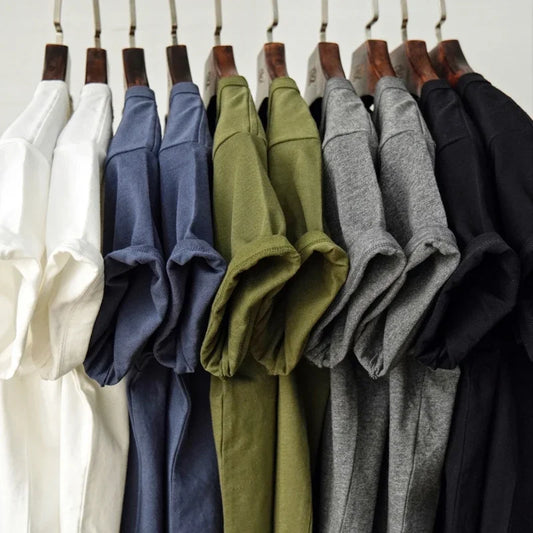 Mens T Shirts Henry Collar Pure Cotton Solid 5 Color Summer Short Sleeve Vintage Style Regular Fit 230g/m²