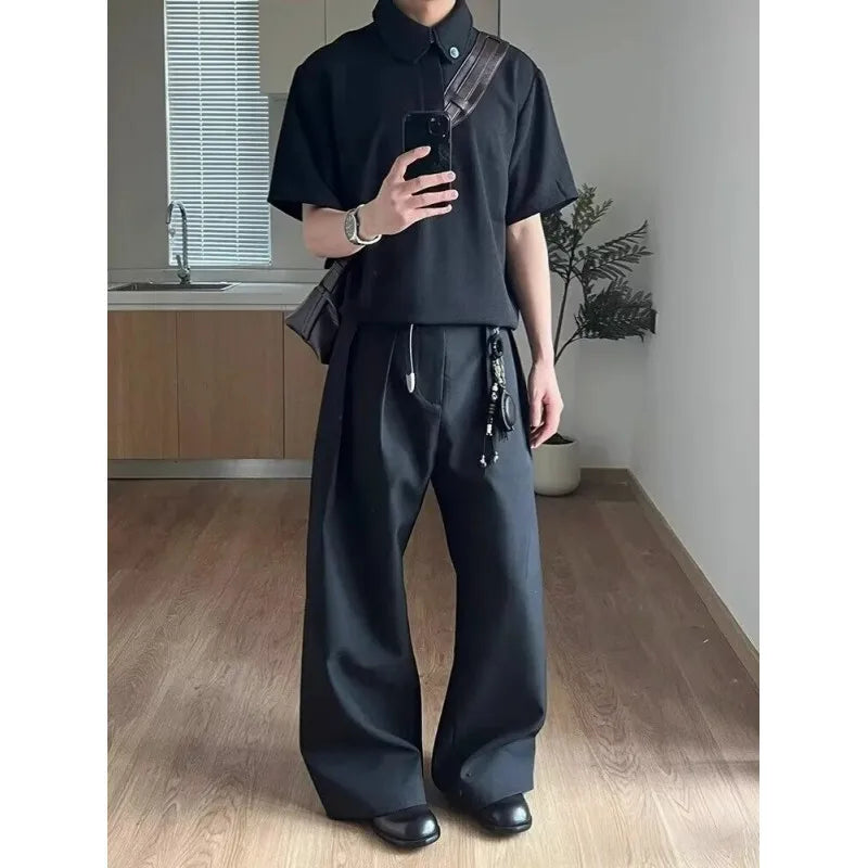 Grey Suit Pants Men Fashion Society Mens Black Dress Pants Korean Loose Casual Wide Leg Pants Mens Office Formal Trousers