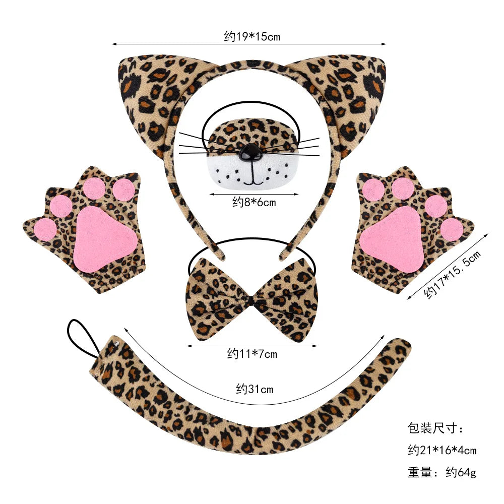 Funny Cute Cartoon Animal Cosplay Girls Tigers Leopards Dress Birthday Costume for Girl Christmas Carnival Outfit Headband