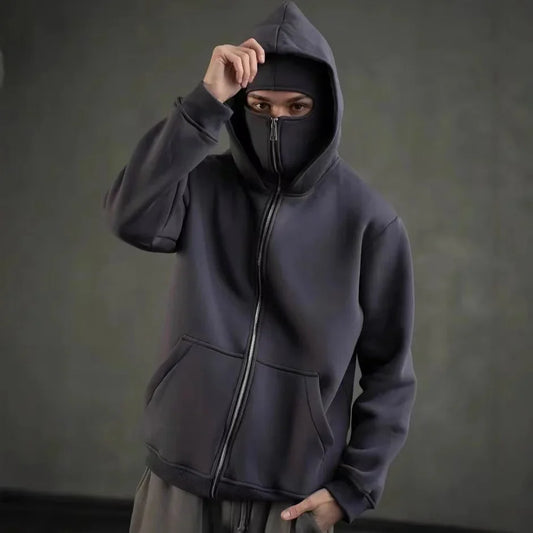 Men and women Balaclava Y2K Gothic Harajuku winter new item double hooded sweatshirt men's hooded mask zipper sportswear