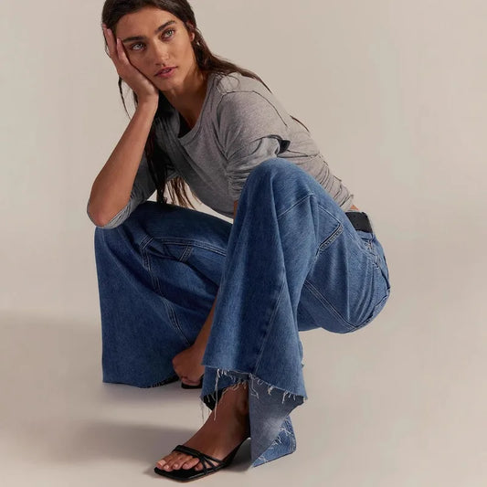 Streetwear Vintage Skinny Washed Flared Jeans Women Korean Fashion High Waist Slim Straight Pants 2025 New Casual Flared Jeans
