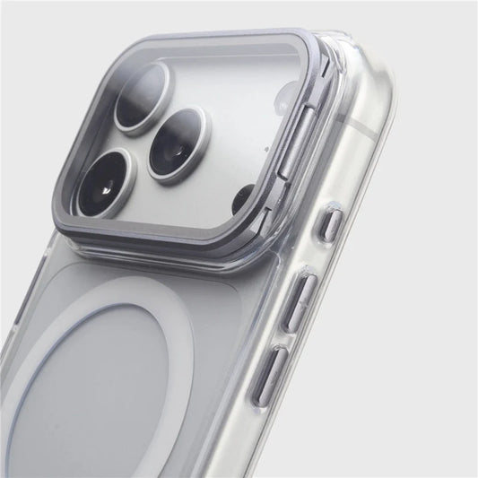 For Magsafe Folding Lens Holder Clear Magnetic Case For iPhone 17Pro Max 15 16Pro 17 With Camera Tempered Glass Hard Back Cover
