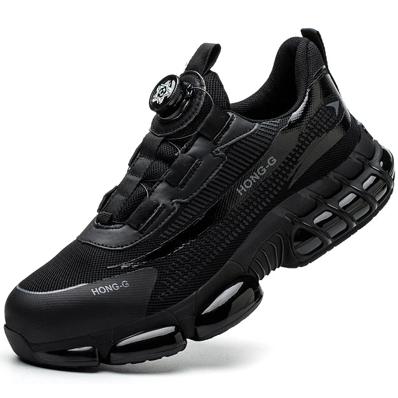 Men's Work Shoes Rotary Buckle Work Sneakers Protective Shoes Safety Industrial Puncture-Proof Anti-Smash Steel Toe Shoes