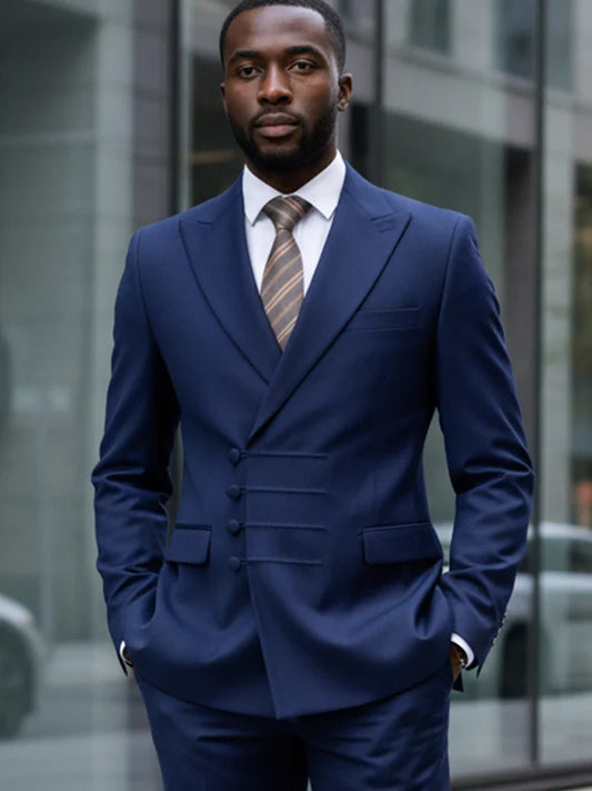 Elegant Men's Suits for Wedding Slim Fit Double Breasted Multiple Buttons Casual Business Two-Piece Dress Party Outfit