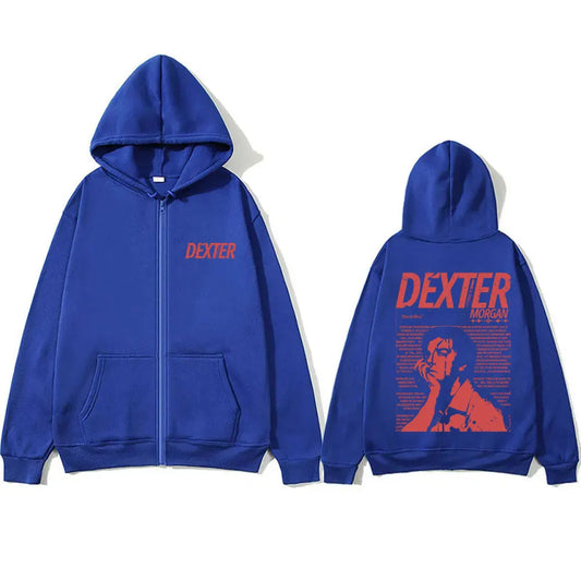 Vintage TV Play Dexter Morgan Zipper Hoodie Men Women Casual Oversized Zip Up Jacket Men's High Quality Cotton Zip Up Sweatshirt