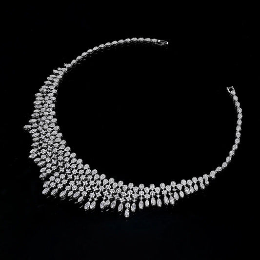 2024 New 4-piece Bride Zirconia Full Set Women's Party Jewelry, Luxury Dubai Nigeria CZ Luxury Crystal Wedding Necklace Set