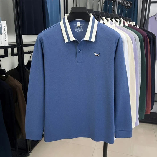 Luxury Brand Men's 100% Cotton Print Long Sleeve Polo Shirt Original Autumn Design Simple Trendy Business Lapel T-shirt Menswear