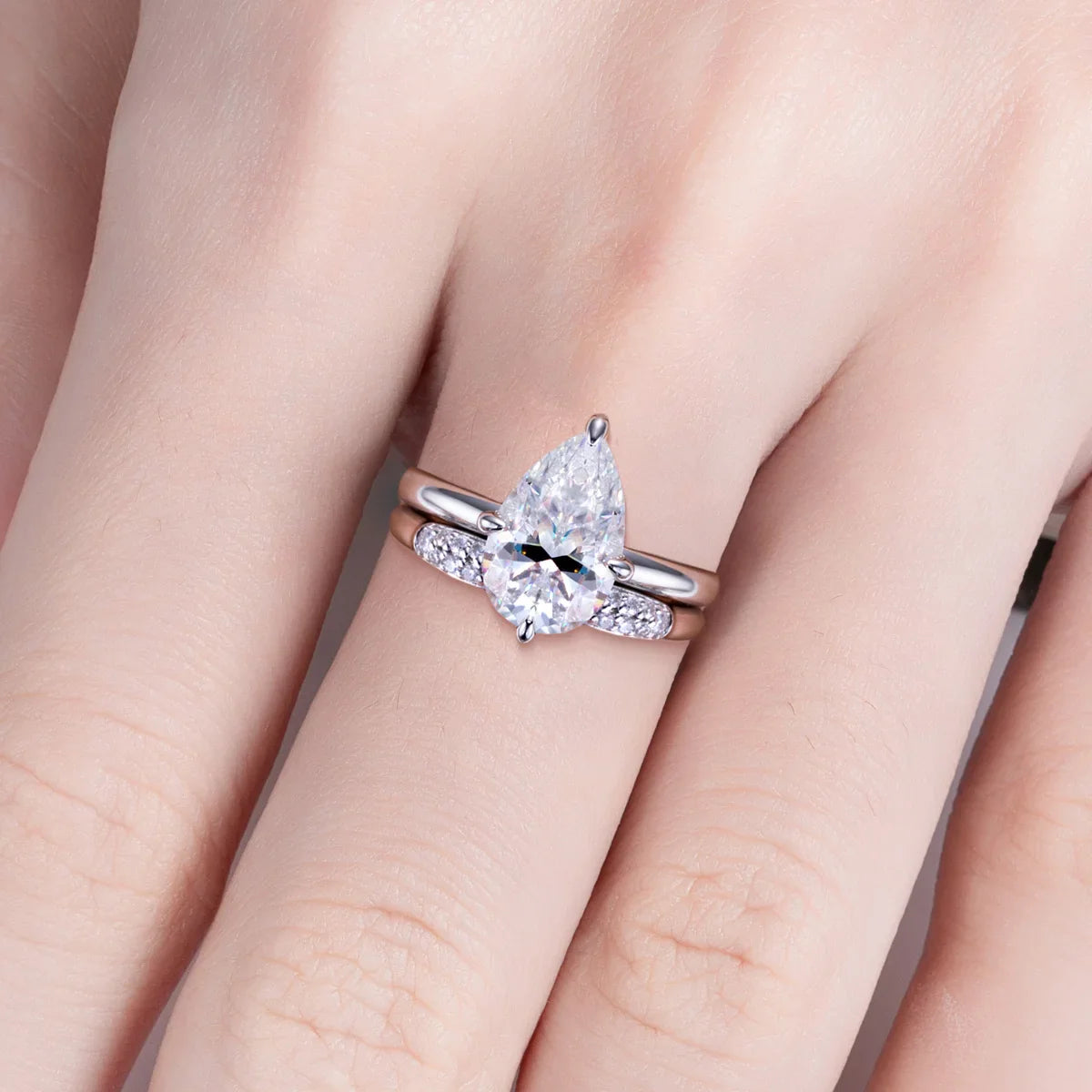 3ct Pear Moissanite Bridal Rings Set 925 Sterling Silver Adjustable Wedding Band Promise Ring Jewelry Gifts for Women