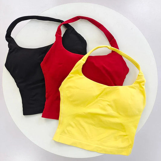 2 Pieces Sports Set Women Backless Halter Tops High Waist Seamless Hight Stretch Shorts Gym Suit Sportswear Workout Sets