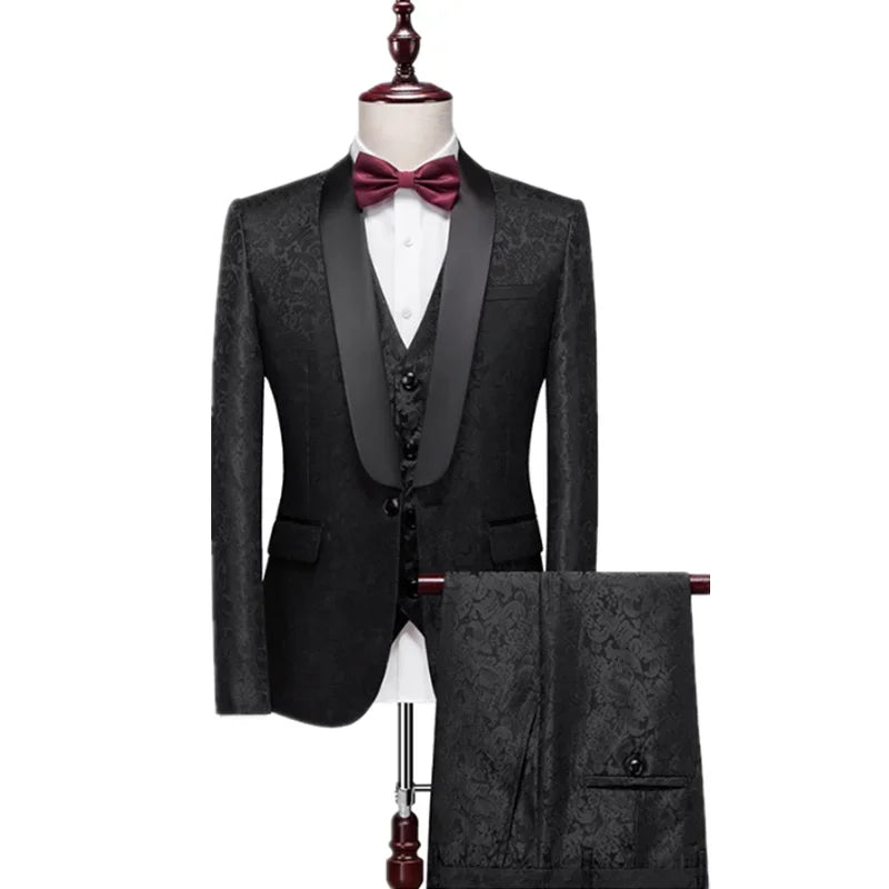 Red Men's Gentleman's Evening Tuxedo 3-Piece Suit, Suit and Vest plus Trousers, Purple, Blue, Silver Available, Asian Size M-6XL