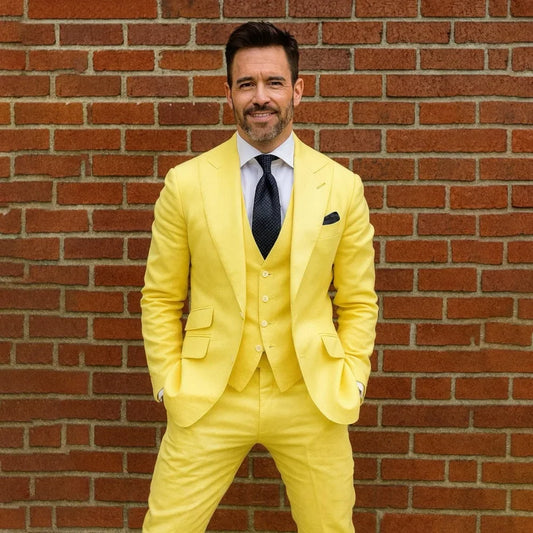 3 Pieces Linen Men Suits Custom Made Tuxedo Separates Blazer with Vest Pants For Summer Party Beach Wedding Guest Suit for Man