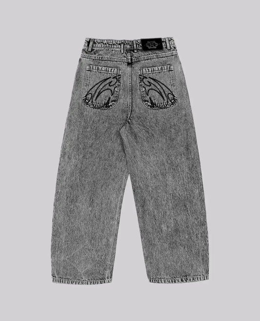 90s Retro Street Embroidery Jeans Male R&B Solid Color Loose Straight Pants Female Y2K Harajuku Hip Hop Punk Style Men Jeans