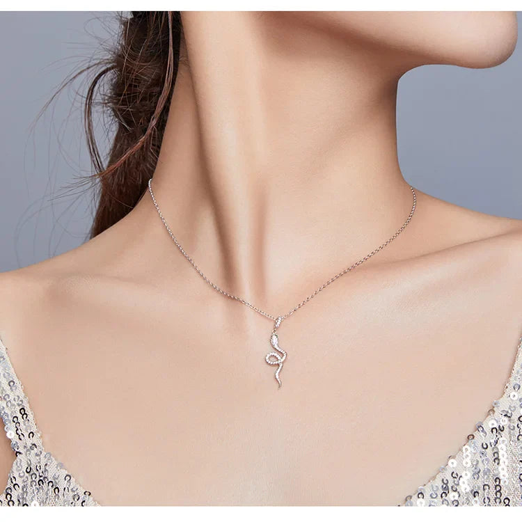 925 Sterling Silver Snake Pendant Necklace Pave Setting CZ for Women Adjustable Chain Link Fine Jewelry Party Gift