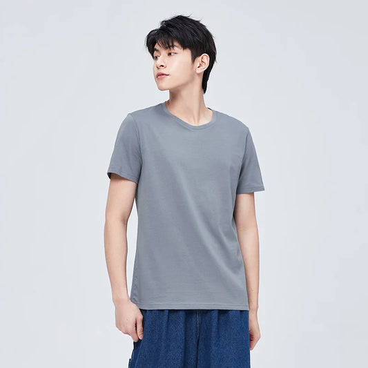 Summer Cotton T Shirts Men 2025 Simple O Neck Stretch Solid New Tops Clothing Casual Tshirt Man Streetwear Cool Tee Shirts