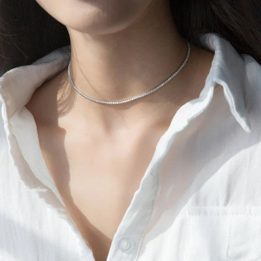 Genuien 925 Sterling Silver Dazzling Clear CZ Choker Necklace for Women Gift Adjustable Box Chain Original Fine Jewelry