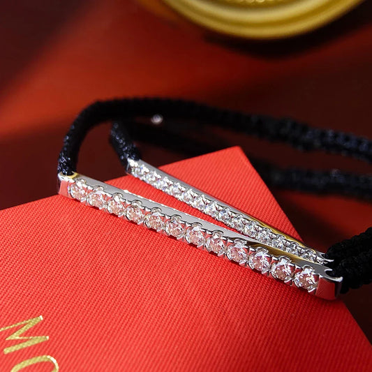 Bracelet 2/3mm entièrement en Moissanite pour Femme, Argent S925, Diamant de Laboratoire, Chaîne Tressée Réglable, Fête, Bijoux Fins, Cadeau