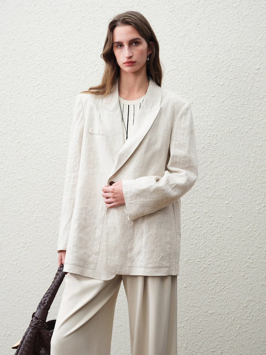 2026 Spring Women's 100% Linen Blazer - Relaxed Fit Unstructured Overshirt for Office and Casual Wear