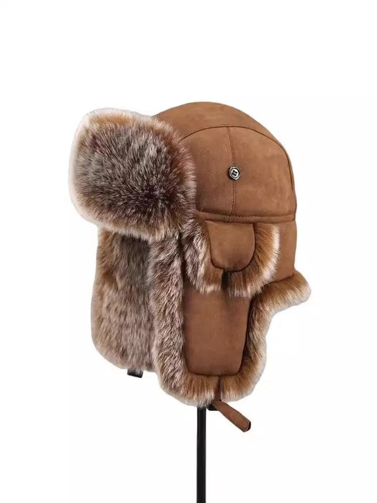 Men's Winter Trapper Aviator Trooper Earflap Warm Russian Waterproof Ski Hat Bomber Cap Russian Warm Ear Protectors Hats
