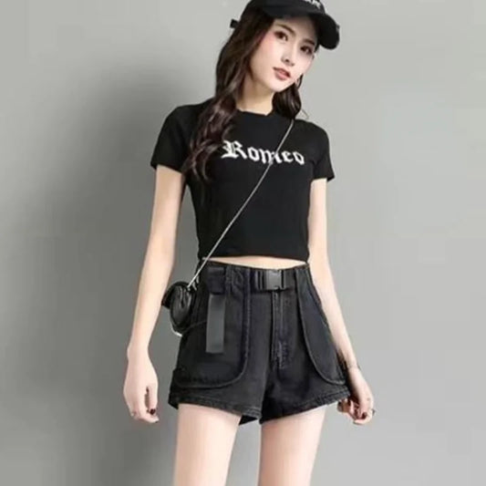 Punk Womens Denim Shorts Cargo Black Biker Short Pants For Women To Wear With Waist Pocket Outdoor Offer High Quality Hot Jeans