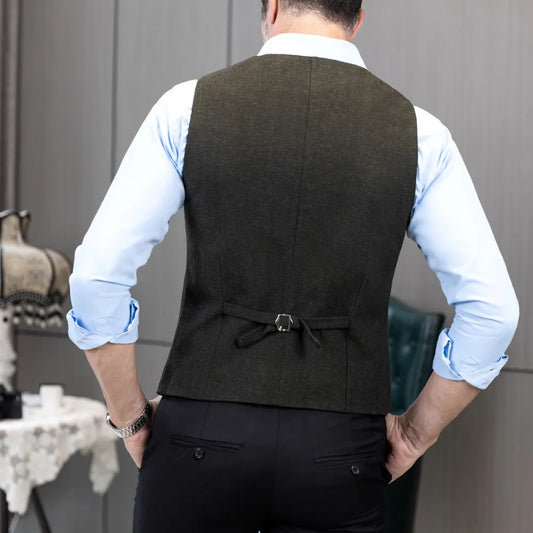 V Neck Men's Suits Vest Herringbone Tweed Formal Business Waistcoat Vest For Men For Wedding