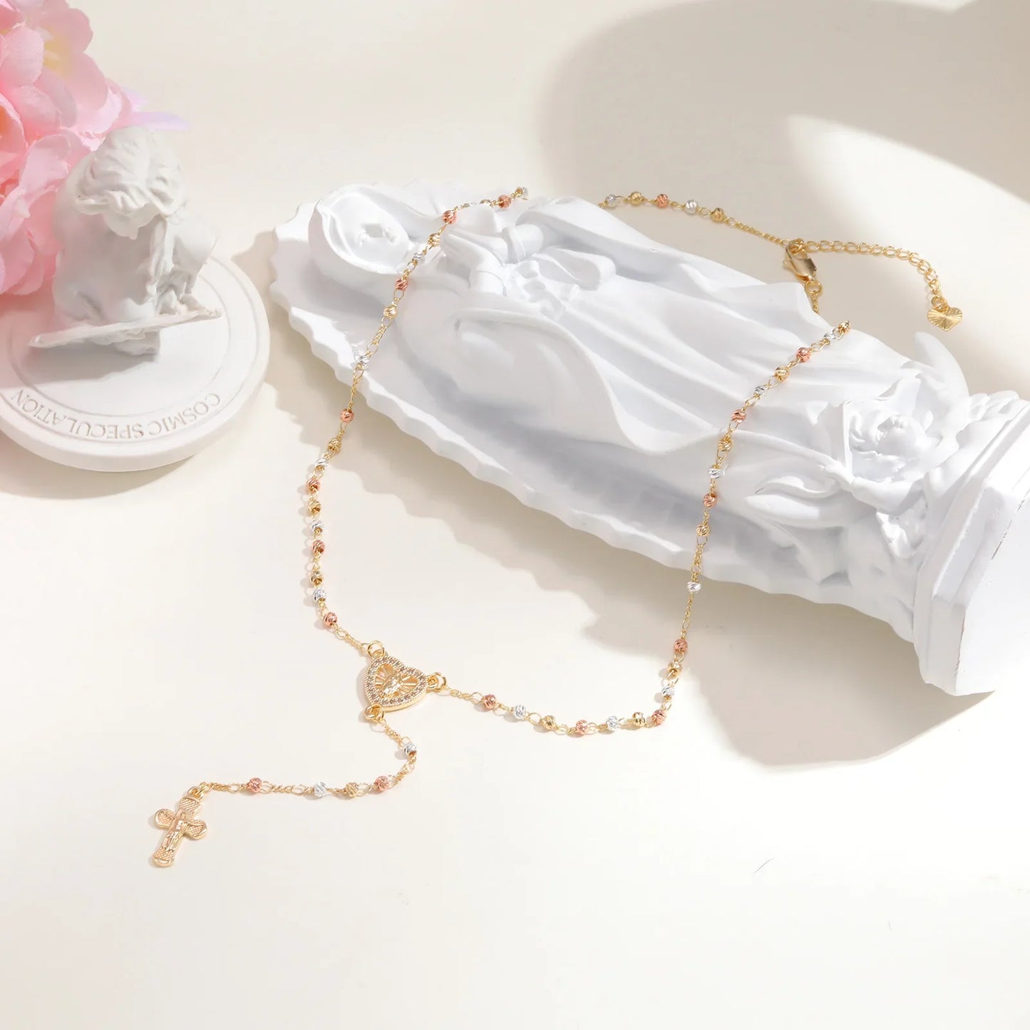 Virgin Mary/st Benedict Rosary Beads Necklace for Women, Our Lady Of Guadalupe Jesus Cross Y Necklace Christian Jewelry
