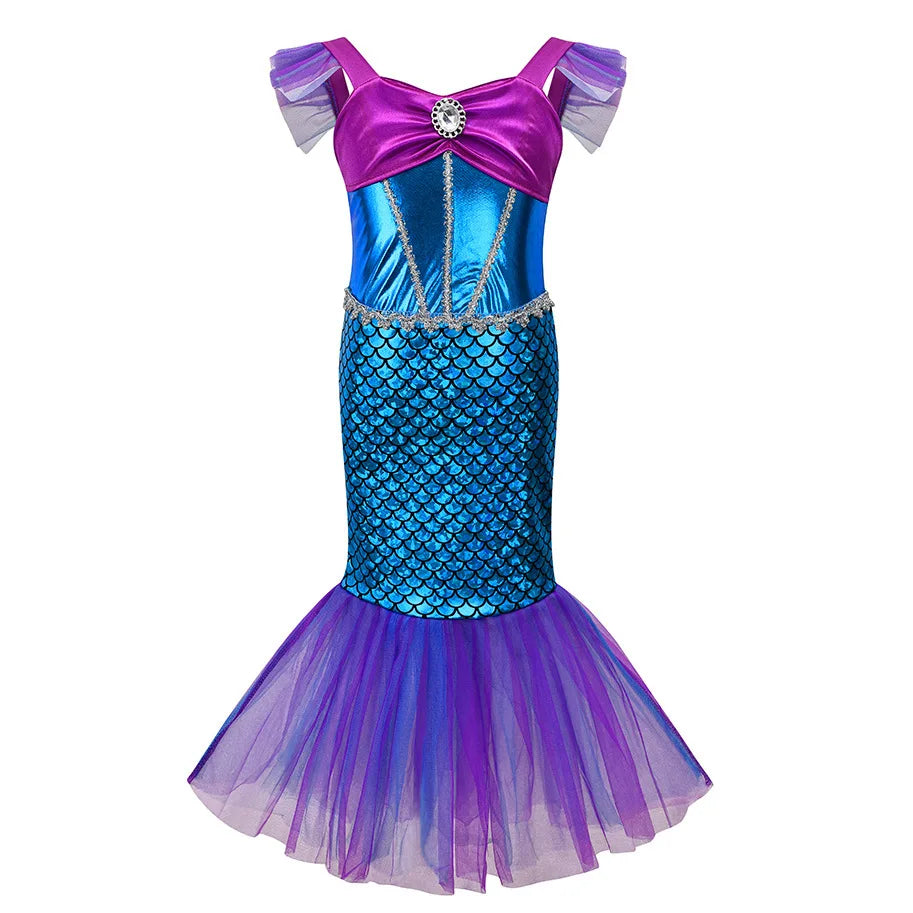 2-10Y Little Kid Mermaid Inspired Princess Clothing Pageant Fairy Role Playing Girl Birthday Party Dress Halloween Siren Cosplay