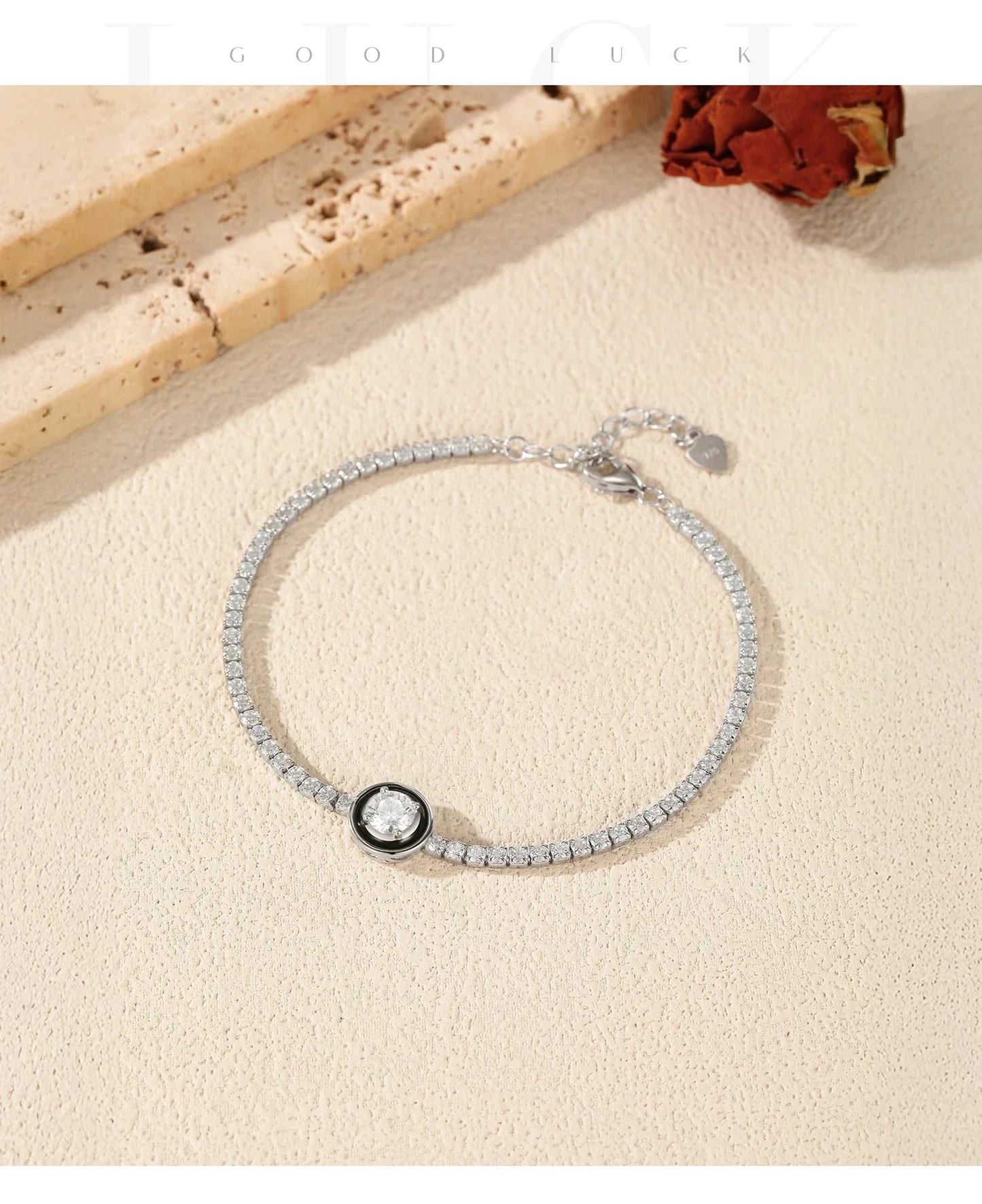 925 Sterling Silver Fashion Black Enamel Round Clear Cubic Zirconia Tennis Bracelet For Women Fine Jewelry Gifts