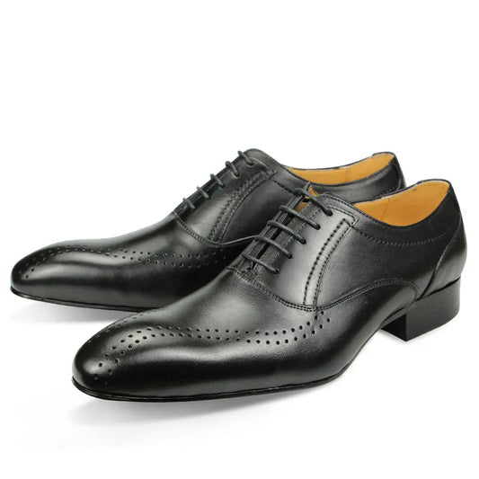 Leather Shoes Men's Pointed Toe Four Seasons Leather Shoes Business Formal Shoes Patent Bright Leather Low-top Shoes Black