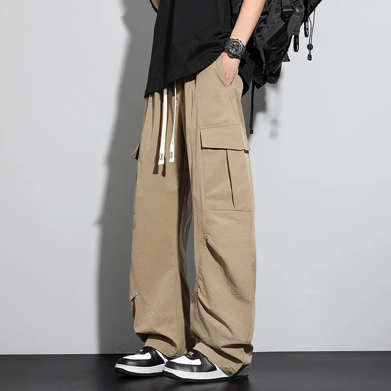 Big Size 8XL Men Casual Pants Elastic Waist Cargo Trouser Male Scimitar Banana Curved Plus Large Drawstring Fashion Straight 6XL