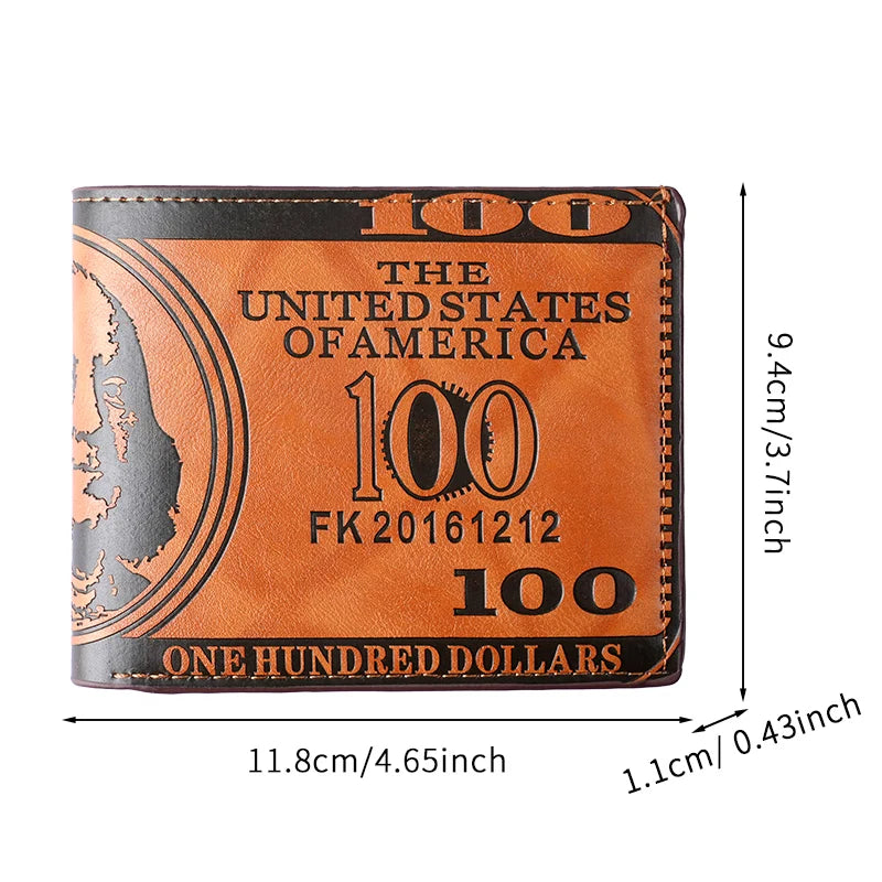Fashionable PU Leather Men's Compact Wallet Wish Amazon Bestseller 100 Dollar Pattern Men's Coin Purse