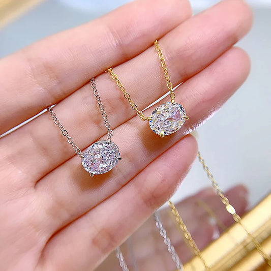 3CT Oval Cut Moissanite Pendant Necklace for Women Certified 8*10mm Lab Diamond Neck Chain 925 Sterling Silver Fine Jewelry