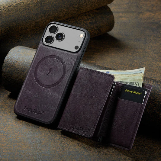 Wallet Cards Slot Leather Phone Case for IPhone 17 Air 17 Pro Max 15 16 Plus 14 13 12 11 Magnetic Magsafe Kickstand Back Cover