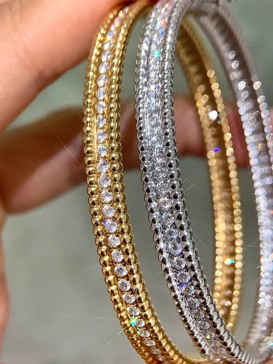 Jonc en Moissanite 2mm, entièrement en argent sterling S925 plaqué or 18 carats, certifié GRA, couleur D, bracelets de diamants de laboratoire, cadeaux de mariage pour femmes