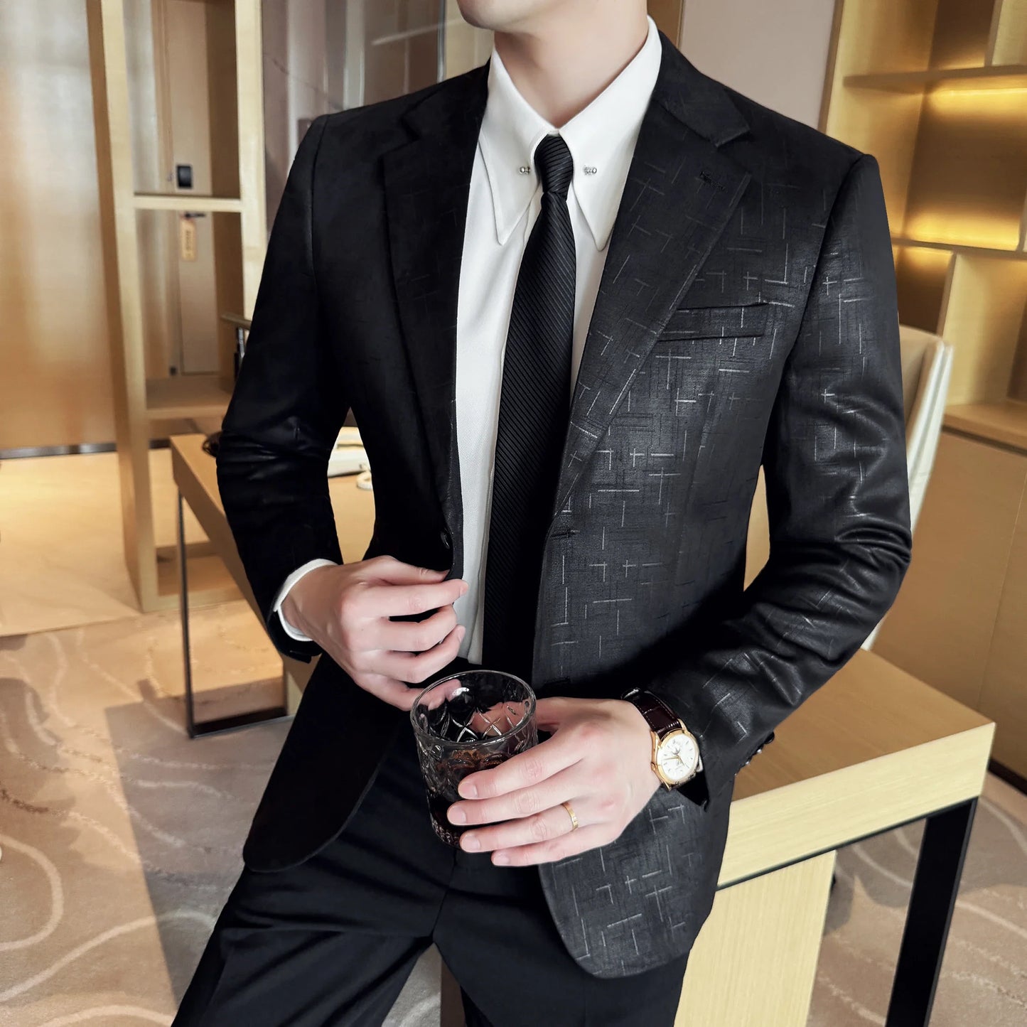 High Quality Jacquard Suit Jacket for Men 2025 Fashion Korean Style Slim Fit Business Casual Wedding Social Dress Coats 4XL-M