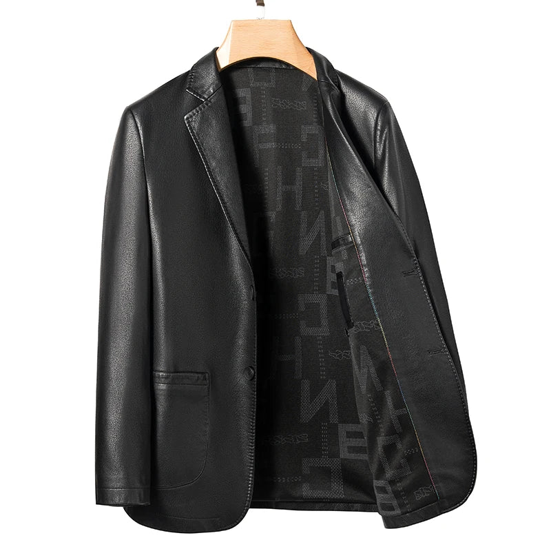 2025 Men's Slim Fit Leather Jacket High-Quality Fashion Trend All-Matching Autumn Winter Blazer for Stylish Men
