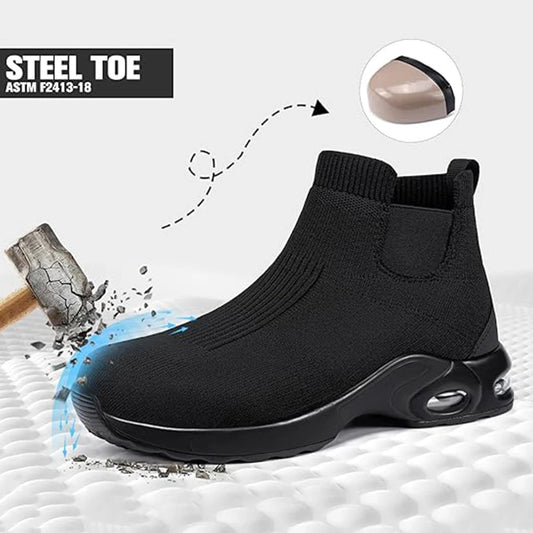 Steel Toe Shoes for Men Women Water Resistant Work Boots Non Slip Safety Sneakers Slip On Industrial Air Cushion Chelse