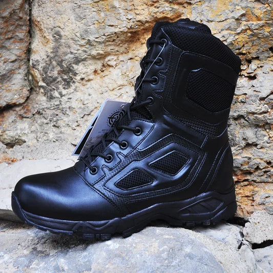 Mens Boot Genuine Leather Vintage Lace Up Waterproof Safety Shoes Black Desert Combat Tactical Ankle Boots Men