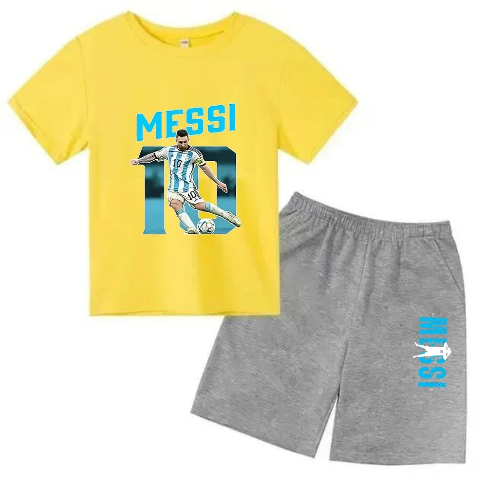 Summer Children‘s Set Brand Messi Print Short Sleeve T-shirt + Shorts 2pcs Set Sportsuit Casual Fashion Kid Boy Girl Fan Clothes