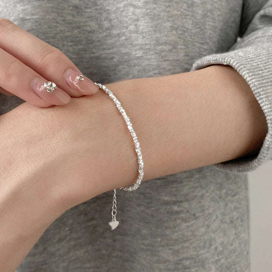 Véritable bracelet en argent sterling 925, design géométrique simple, pour filles, femmes, chaîne de base tendance, bijoux de soirée raffinés