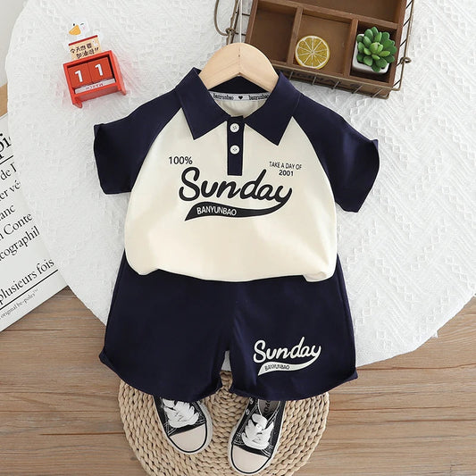 Children's Clothing Set for Baby Boy Girl Summer Letter Polo T-Shirt Shorts 2-Piece Suit Cute Infant Outfit