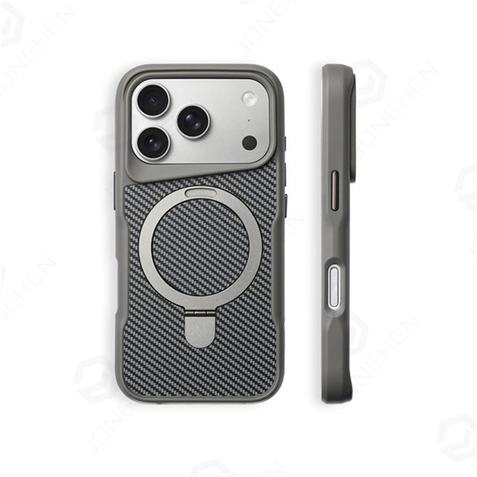 جراب حماية من ألياف الكربون المغناطيسي غير المرئي مع مسند Magsafe لهاتف iPhone 16 17Pro max 14 15 Pro 13 12 Air من المطاط الناعم المدرع