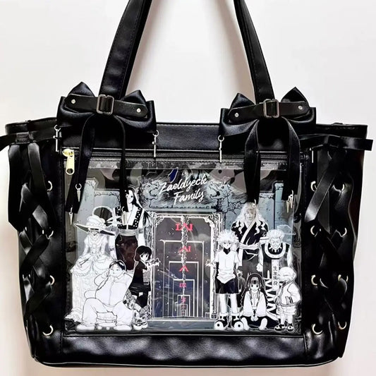 New Japanese Sweet Girl Ulzzang Ita Bag Ribbon Cute Handbag for Women Large Capacity Transparent DIY Badge One-shoulder Tote Bag