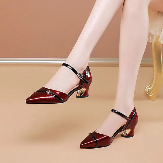 High Heels For WomanThick Heels And Shallow Mouth Women'S Shoes, Spring And Summer Fashionable Square Toe Middle Heel Shoes
